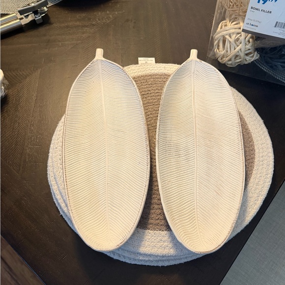 At Home Other - Elegant Cream Leaf-Shaped Decorative Trays (2)